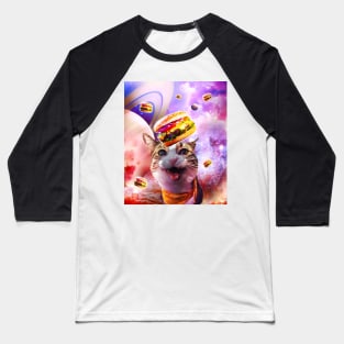 Space Galaxy Cat With Cheeseburger Burger Baseball T-Shirt